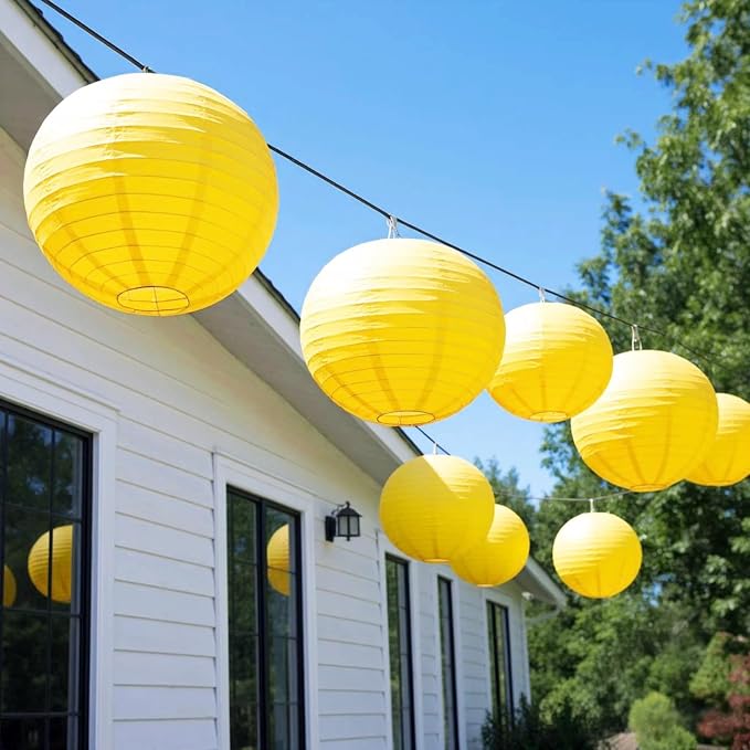 Yellow Chinese Paper Lanterns with LED Lights, 10-Pack 12inch