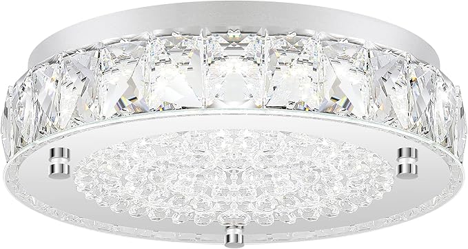 Crystal Chandeliers Flush Mount LED Ceiling Light Fixture, 5000K Daylight White Super Bright 1980LM 11-Inch Dimmable Farmhouse Kitchen Light Modern Ceiling Lamp for Bedroom Bathroom Nursery