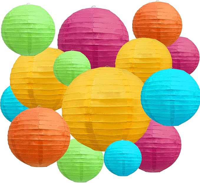 20Pcs Colorful Paper Lanterns for Parties, 6” 8” 10” 12” Chinese Asian Hanging Round Paper Lanterns for Birthday Wedding Halloween Christmas Home Decor Party Decor