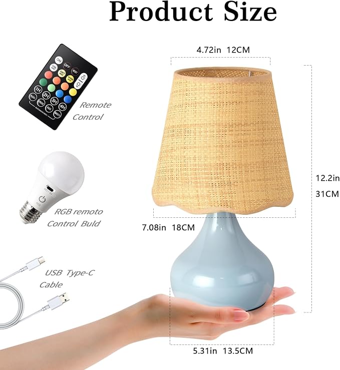 Cordless Table Lamp Rechargeable, Light Blue Mini Cute Table Lamp for Nightstand, Battery Operated Small Table Lamp for Small Spaces for Kitchen Counter, Bookshelf, Bedside, Bedroom, Living Room