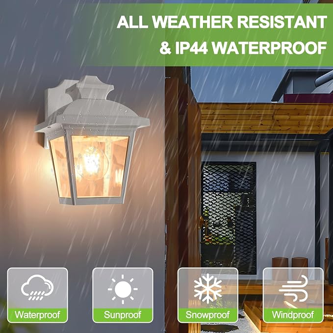 FUDESY Outdoor Wall Lantern, Exterior Waterproof Porch Light, Plastic Material Wall Sconce Light Fixture for Front Door, Garage, Patio, White, FDS746E26W (Bulb Included)