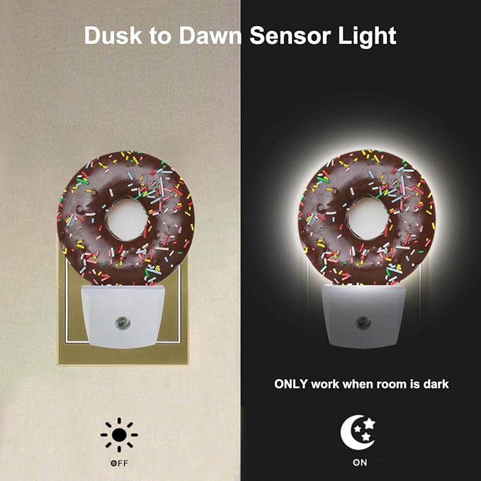 EKOBLA Donut Night Light, Chocolate Dessert Snack Night Lights Plug Into Wall for Kids, 0.5W for Stairway, Hallway and Bedroom