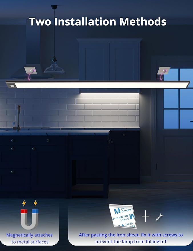 23.6in Under Cabinet Lighting, 101-LED, Dimmable, Rechargeable 4400mAh Battery, Indoor Wireless Motion Sensor Closet Light for Kitchen, Counter, Wardrobe (Silver)-3 Pack