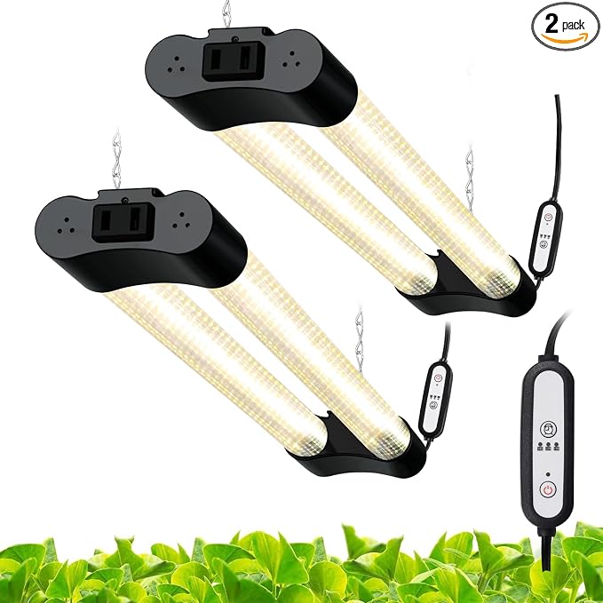 Hlite LED Grow Light 16 inch, Hanging Full Spectrum Linkable 2 Pack | Linkable Plant Grow Lights for Indoor Plants, Auto On/Off Timer, Seed Starting to Bloom, Plug and Hanging, Yellow