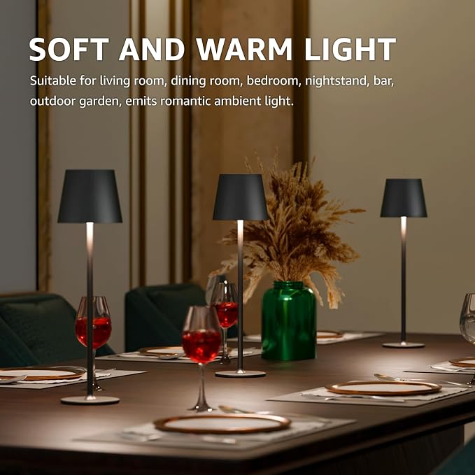 uuffoo 2 Pack Cordless Table Lamp Rechargeable 5000mAH Battery Operated Lights Touch Control LED Portable Desk Lamps 3 Color Dimming for Outdoor Coffee Bedroom Kitchen (Black)