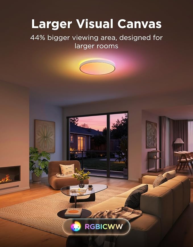Govee Smart Ceiling Light Pro, RGBIC 4800LM 2700K-6500K 18 Inch 1 Pack | RGBIC LED Ceiling Light Fixture, 4800LM DIY Colors, Works with Matter Alexa, 2700K-6500K Lights for Living Room, Bedroom