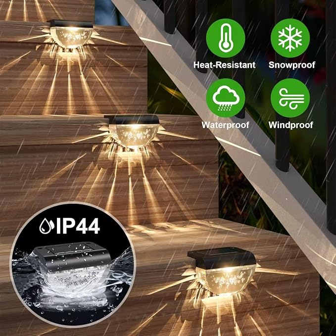 12 Pack Solar Deck Lights Outdoor, Solar Step Lights Waterproof for Outside, Yard, Patio, Garden, Pool, Railing, Stairs, Fence (Warm White)