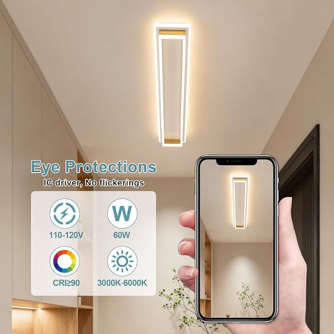 Dimmable Led Ceiling Light with Remote Control Modern Linear Flush Mount Ceiling Lighting Fixture Acrylic Long Ceiling Lamp for Living Room Kitchen Dining Room Hallway (Gold,39.3inch)