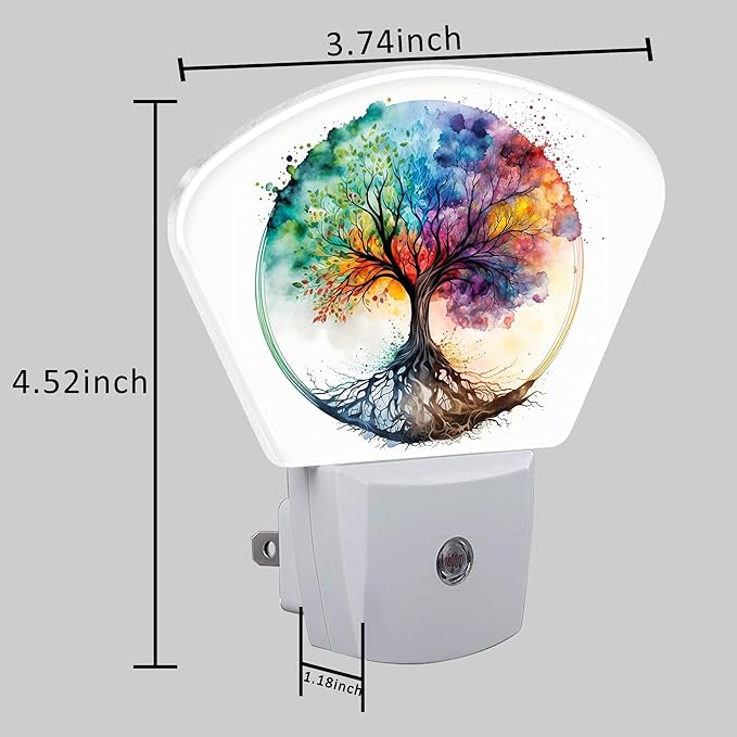 Watercolor Tree of Life Night Light, Colorful Tree Nightlight Plug into Wall with Dusk to Dawn Sensor for Kid Girls Boys Women Men Bedroom, Hallway, Kitchen, Bathroom, Stairs Decor