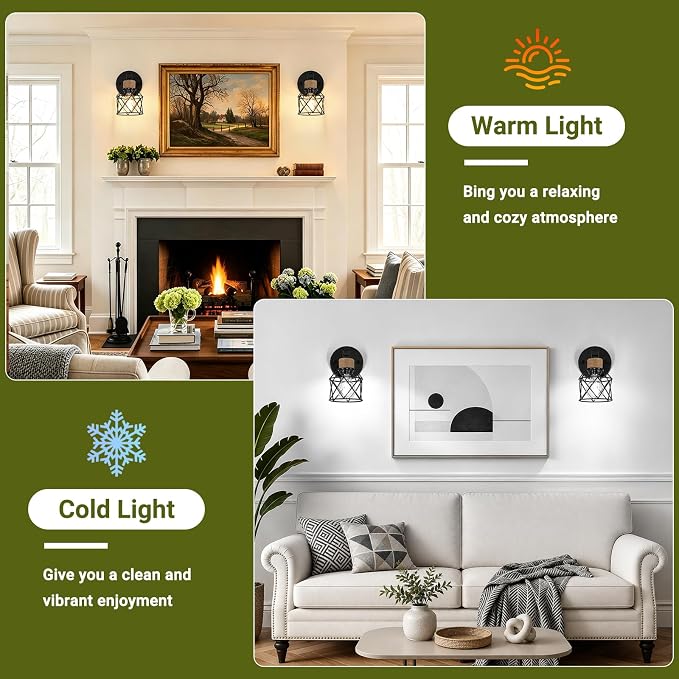 Set of 2 Wall Sconces for Bathroom, Black Modern Vanity Lights with Metal Lampshade, Bathroom Wall Lamp for Mirror Kitchen Living Room Hallway Cabinet Porch, E26 Socket