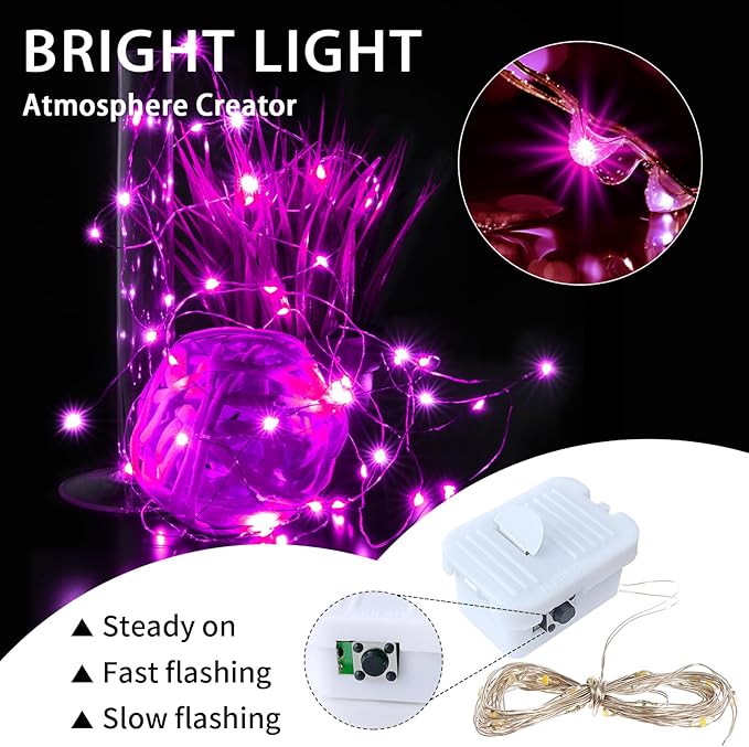 50 Pack Pink Fairy Lights Battery Operated, 7ft 20 LED Mini String Twinkle Lights for Valentine's Day Easter Christmas Halloween Mason Jars Centerpiece Table Decorations (50, Pink)