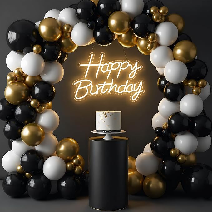 22" x 14.5" Happy Birthday Neon Sign for Backdrop, LED Happy Birthday Light Up Sign, USB Powered Dimmable Neon Light for Birthday Party Decorations, Wall Decor, Warm White