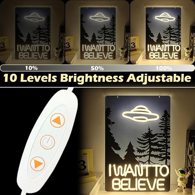 I Want to Believe Neon Sign UFO LED Light Sign for Bedroom Living Room Dimmable Alien Decor Light Up Wall Sign UFO Poster Alien Movie Neon Lights Cool I Want to Believe Decoration Gifts for UFO Fans