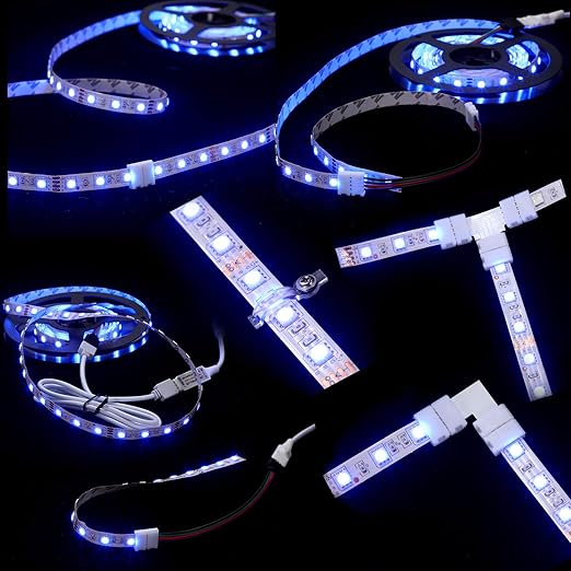Honoson 5050 4 Pin RGB 10mm LED Strip Connector Kit RGB Extension Cable, LED Strip Jumper, 2 Way RGB Splitter Cable, L, T, Gapless, 4 Pin Male Connectors with Clips