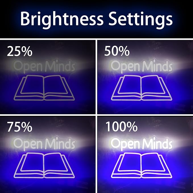 Books Open Minds Neon Sign LED Letter Lights Dimmable USB Powered Wall Decor for Classroom Library Reading Nook Teacher Student Book Lover Gift (16.5x10.6in)