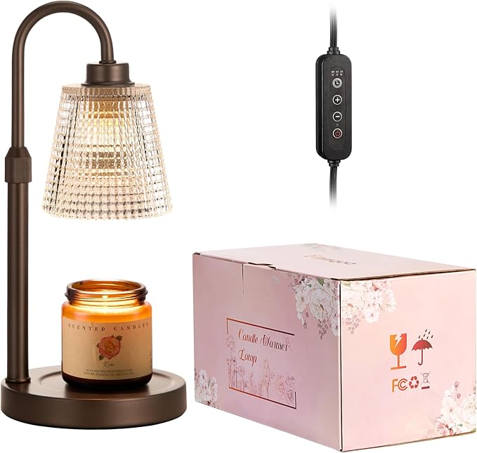 Innqoo Brown Candle Warmer Lamp with Timer, Dimmable Candle Warmer for Jar Candles, Height Adjustable Wax Melts Warmer, Birthday Gifts for Women Mom, House Warming Gifts New Home Decor