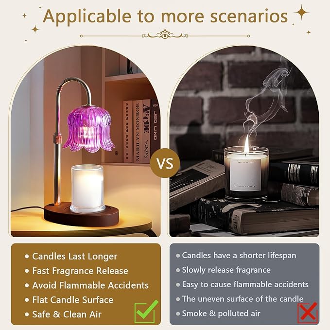 CRMILL Candle Warmer Lamp Electric Timer - Candle Lights Home Decor Candles Warming Height Adjustable Dimmable Warmers Purple