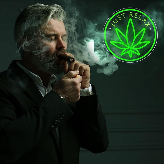 Just Relax Neon Sign Dimmable Green Leaf LED Neon Lights Signs for Wall Decor Leaf Weed Neon Light for Man Cave Smoker Bedroom Game Room Hotel Bar Club Party Decor