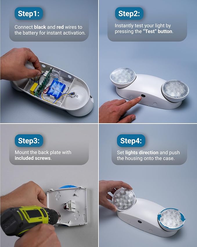 Sunco 30 Pack Emergency Light Outdoor LED, Backup Battery, Two Adjustable Bug Eye Head Lights, 94V-0 Fire Resistant, 6500K, 200 Lumens 120-277V, 2W, Wall Mount, White UL