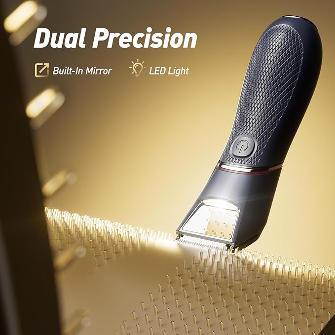 Body Trimmer for Men: Pubic Hair Trimmer with Mirror & LED, IPX7 Waterproof Electric Shaver for Pubic Hair