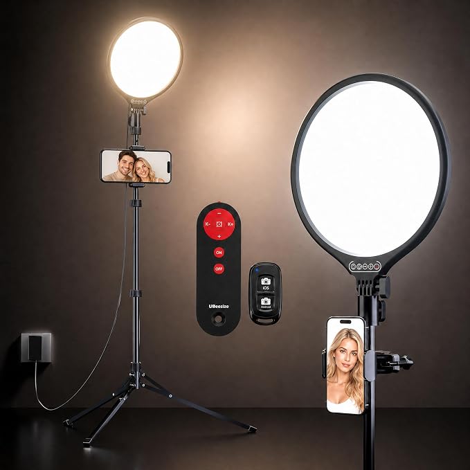 UBeesize 10" Ring Light with 62" Tripod Stand, Phone Holder and Remote | Dimmable Full-Screen, LED Selfie Light Kit, Adjustable Stand for Video Recording, Makeup, Live Streaming, 2H/4H/8H timer