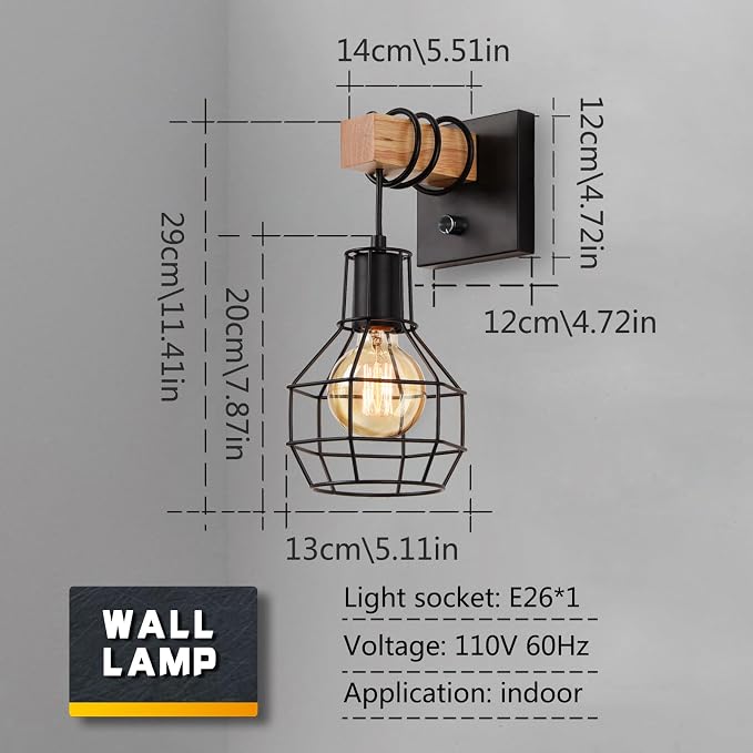 Lightess Set of Two Black Cage Farmhouse Wall Sconces with Dimmer Switch | Metal Cage Frame Adjustable Brightness Wall Mount Light Dimmable Rustic Industrial For Kitchen Living Room Indoor Decor