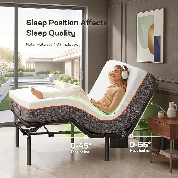 Marsail MS01-2 Twin XL Adjustable Bed Base – Massage, App Control & Under-Bed Nightlight, 4-Height Adjustable Frame, 3-Minute Tool-Free Assembly, Wireless Control