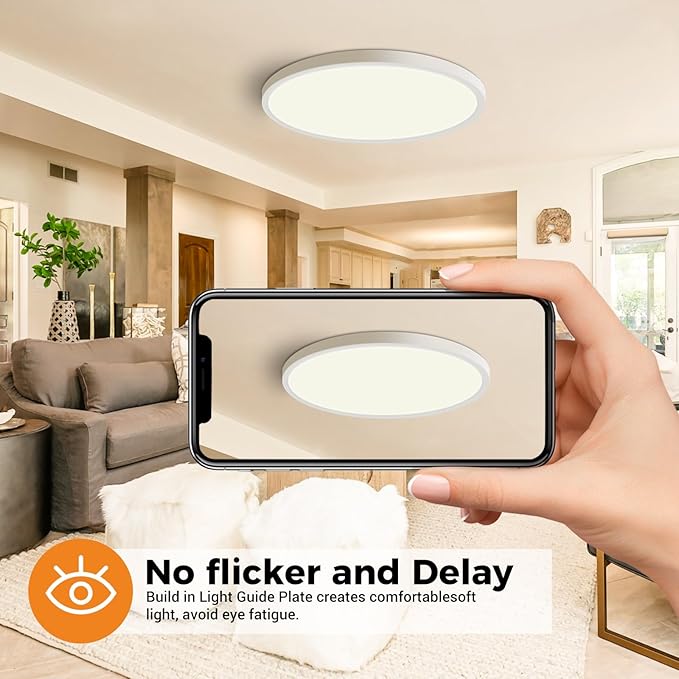 slochi 6Pack LED Flush Mount Ceiling Light, 280W Equivalent Super Slim LED Ceiling Light, 3000K-6500K Selectable, 24W 2800Lm Round Light Fixture for Bedroom, Bathroom, Closet, Hallway