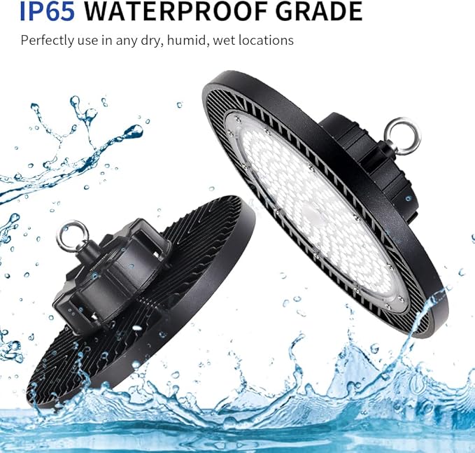 Led High Bay Lights 200W - 28000lm 5000K Super Bright Waterproof Led Shop Lights with Plug 5' Cable and Hook Ring, Garage Light for Factory Gym Warehouse Workshop（4 Pack）