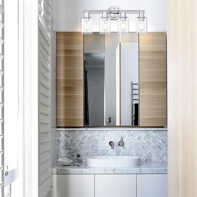 4-Light Chrome Bathroom Light Fixture Over Mirror,4-Light Chrome Vanity Lights for Bathroom 4 Bulb Wall Light Over Sink Cabinet