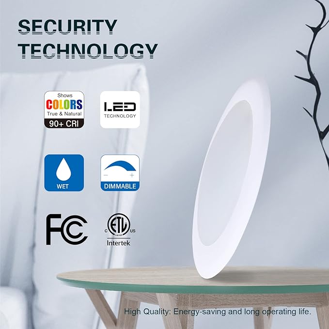 TOPELER 6in Dimmable Flush Mount Ceiling Recessed Light, 15W 4000K Cool White Low Profile Surface Mount LED Disc Light, Installs with J-Box or Recessed Canister, ETL-Listed Approvel, 6 Pack