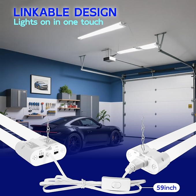 hykolity LED Shop Lights 4FT with Power Cord,5500LM,3 Power Level&3CCT | Shop Light 4000/5000/6500K Tunable,25/34/42W Switchable,Linkable Hanging/Surface Mount Shop Lights for Workshop,Garage,2 Pack