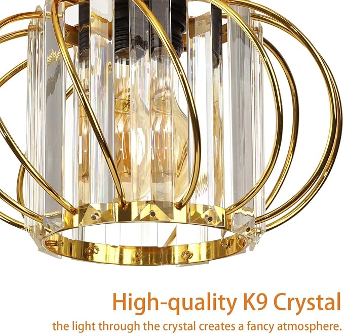 FRIDEKO HOME Gold Crystal Ceiling Light Fixture - Crystal Chandelier Small Semi Flush Mount Ceiling Light Modern Lights Ceiling Mount for Hallway Kitchen Entryway Bedroom Bathroom (2 Pack, 7.48 Inch)