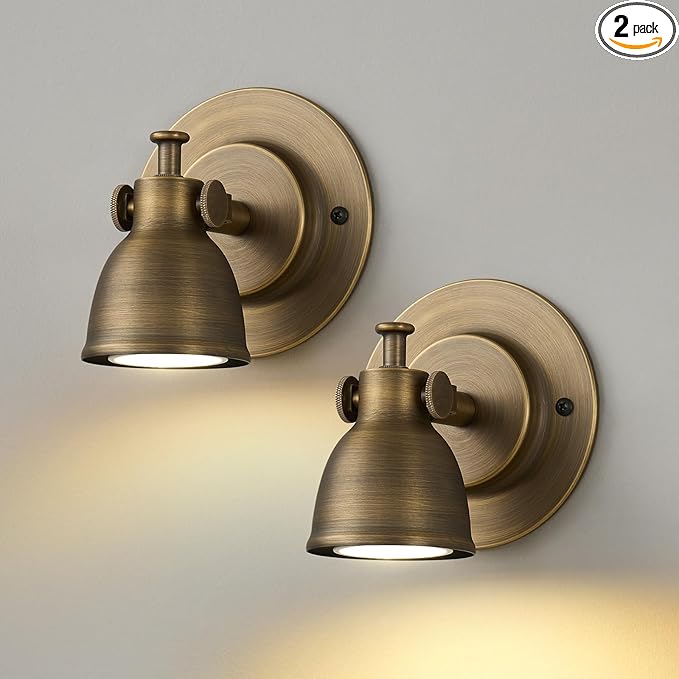 Small Wall Sconces Set of 2 Hardwired - Vintage Oil Rubbed Bronze Art Deco Indoor Mini Bell Lamps Decor Set of Two for Bathroom Vanity Bedroom Bedside Hallway Living Room Kitchen Picture