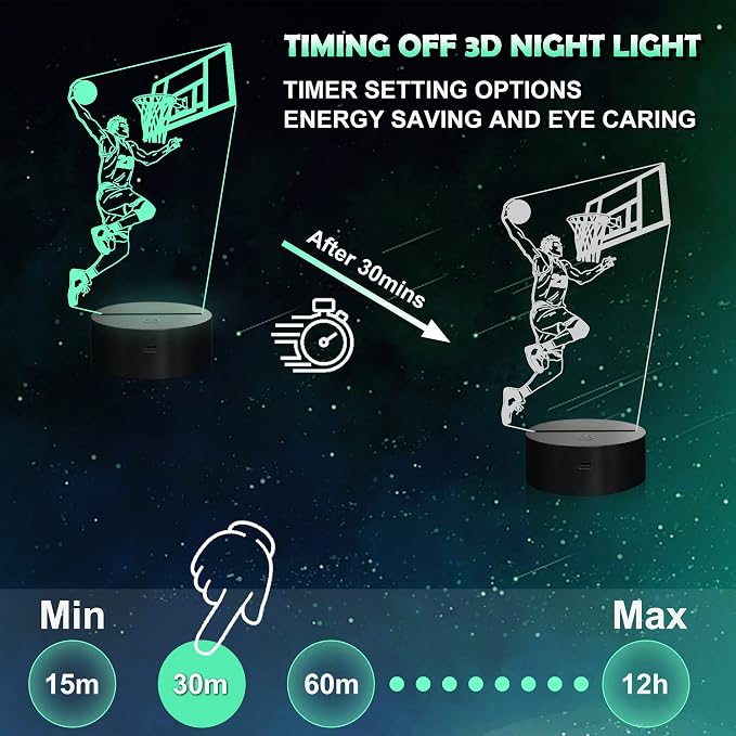 Ammonite Basketball Player 3D Night Light, LED Bedside Lamp for Kids, 16 Colors Changing with Remote Control and Timing Function Kids Bedroom Decor as Xmas Holiday Birthday Gifts for Boys Girls