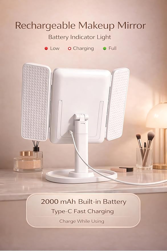 Lupow Makeup Mirror Vanity Mirror with 3 Lighting and Adjustable Brightness,Detachable Height-Adjustable Dresser Mount,2X,3X,10X Magnification,Suitable for Bathrooms,Vanity,Ideal Gifts for Women