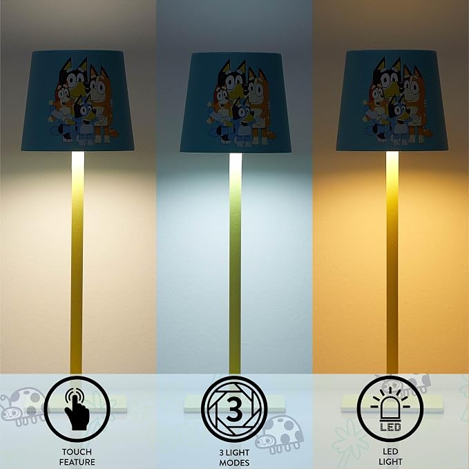 Bluey Kids Touch Night Light Lamp, Rechargeable Battery Operated Bedroom Table Lamp with Touch On/Off, Portable LED Desk Light with Charging Cord for Nursery & Children’s Room