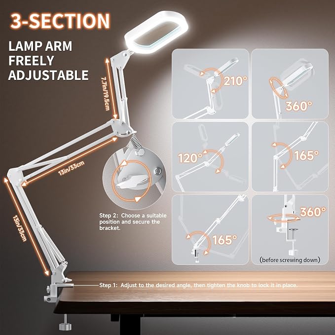 10X Rectangle Magnifying Lamp, Large Magnifying Light with 5 Color Modes | Magnifying Glass with light and Clamp, Hands Free, for Close Work, Crafts, Jeweller Repair, Painting, Hobbies
