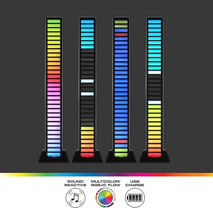 XTREME Monster Sound-Reactive Multicolor LED Equalizer Light Bar, Horizontal/Vertical Mounting, Rechargeable, USB Charging Cable Included