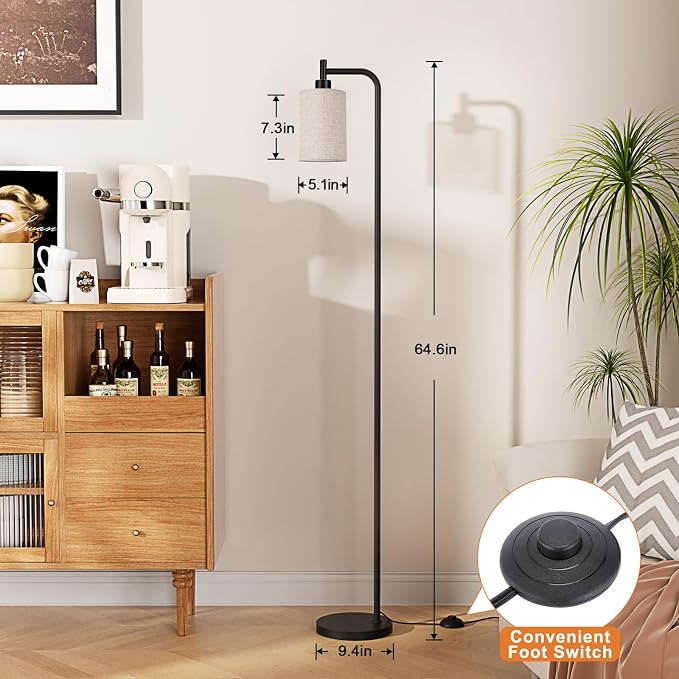 Ziisee Floor Lamps for Living Room - Tall Standing Lamp with Linen Shade, Floor Lamp with LED Bulbs, Modern Floor Lamps for Bedroom Office Corner