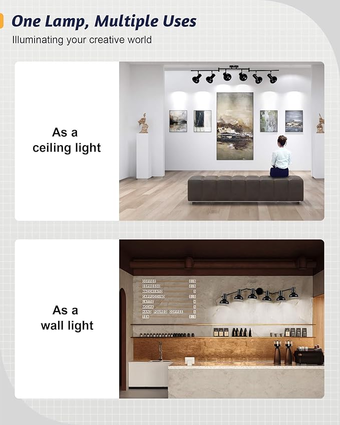 HiBay 6-Light Track Lighting, Directional Rotatable Ceiling Light Fixture, Black Farmhouse Spotlight for Kitchen Living Room Office, E12 Base (Bulbs Not Included)