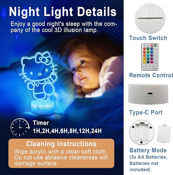 16 Colors Cartoon Night Light, Anime Character Change Decor Lamp with Remote, Dim, Timer, Fans Kids Gifts for Christmas Birthday Boys Girls