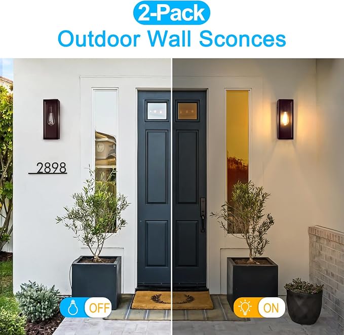VerRon Outdoor Wall Light Fixtures, Modern Exterior Wall Lanterns, 2-Pack | Oil Rubbed Bronze, Anti-Rust E26 Modern Lighting Fixtures Waterproof with Clear Glass Shades for Patio Garage Front Door