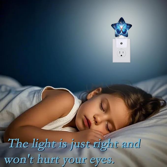 Blue Butterfly Night Light,Plug Into Wall Decor Nightlights for Bedroom,Bathroom,Hallway,Stairway,Kitchen,with Dusk to Dawn Light Auto Sensors Led Night Lights Room Gifts