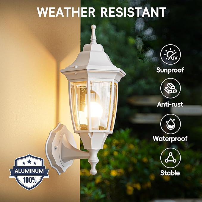 EMART Outdoor Front Porch Light, Exterior Anti-Corrosion, Waterproof Aluminum & Glass Shades Wall Lamp Fixture, Modern Sconce Lantern for Outside, House, Garage - 1 Pack, White （Bulb Included）