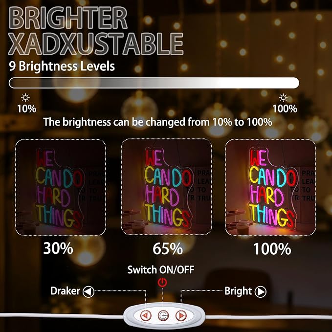 We Can Do Hard Things Neon Sign for Wall Decor Positive Inspirational Neon Light USB Dimmable Classroom Office Library LED Light Up Sign for Bedroom Birthday Party Classroom Backdrop Decoration