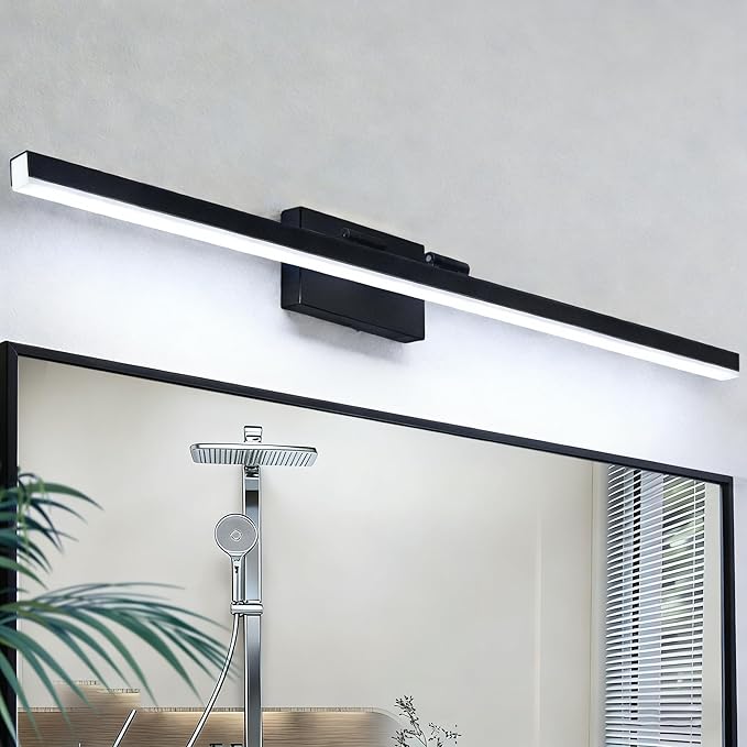 IZORRO Modern Bathroom Vanity Light 48 inch, Rotatable, 36W Dimmable Led Bathroom Light Fixture Over Mirror, Black Vanity Light Bar (Cool White 6000K)