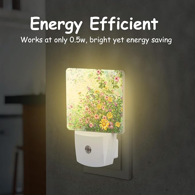 Spring Flowers Night Light Plug into Wall with Dusk to Dawn Sensor Abstract Garden Floral Energy Efficient LED Nightlight for Women Girls Boys Room Decor,Hallway,Kitchen,Bathroom,Nursery,Stairs