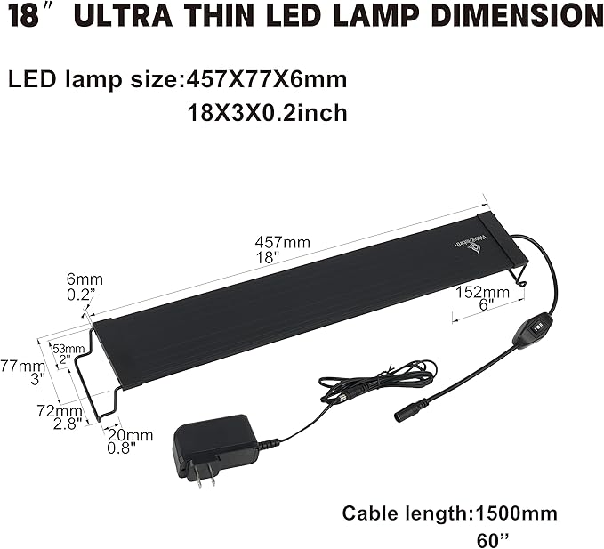 WaterRebirth Aquarium Lights Fish Tank Light 10 20 30 55 Gallon Planted Aquarium LED Light with Switch (18-24") (Pack of 2)