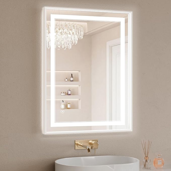 24"x32" LED Bathroom Mirror with Lights, Front & Backlit, Anti-Fog | Lighted Mirror with Dimmable, Aluminum Frame, 3 Color Temperature, CRI 90+, Touch Control with Memory, HD Tempered Glass